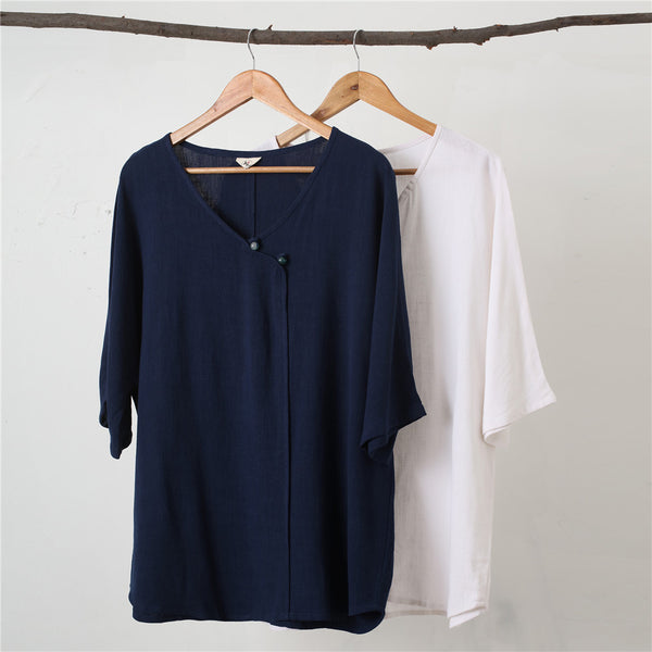 Men Thin Wide Zen Style Linen and Cotton Middle Sleeve Tops