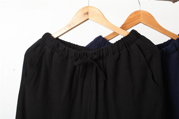 Men Casual Simple Pure Color Cotton and Linen Straight Type Cropped Pants