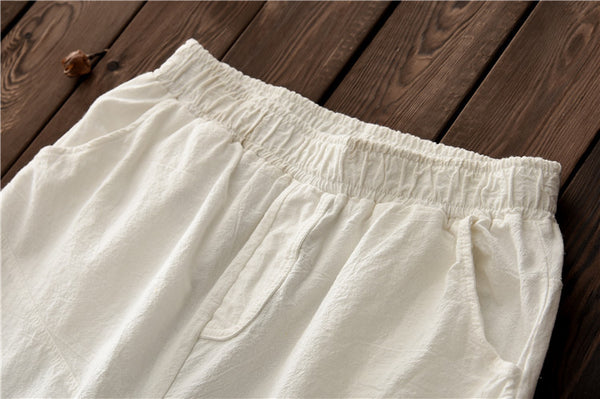 Women Water Washed Linen and Cotton Wrinkled Short