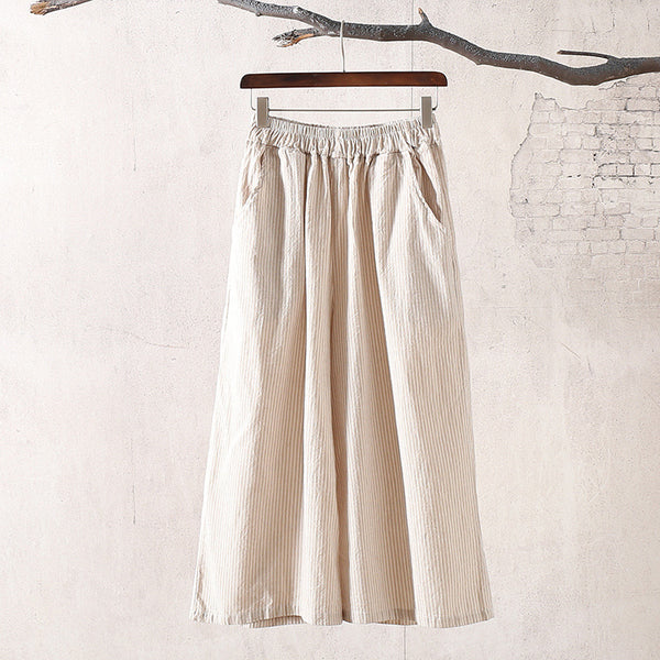 Women Causal Linen and Cotton Wide Leg Cropped Pants