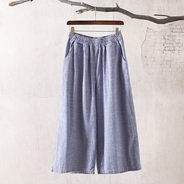 Women Causal Linen and Cotton Wide Leg Cropped Pants