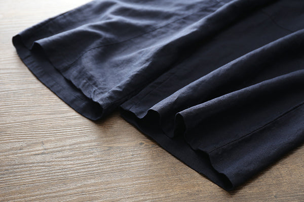 Women Leisure Pure Color Wide Leg Linen and Cotton Pants