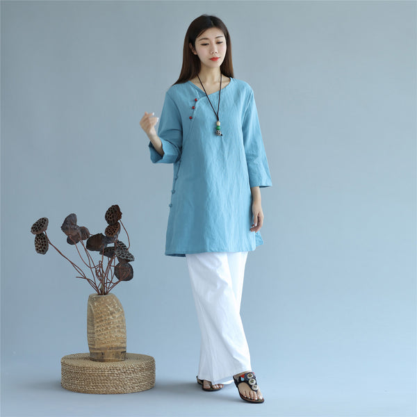 Women Chinese Traditional Style Linen and Cotton KungFu TaiChi HanFu Zen Tunics