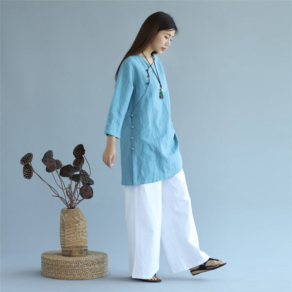 Women Chinese Traditional Style Linen and Cotton KungFu TaiChi HanFu Zen Tunics