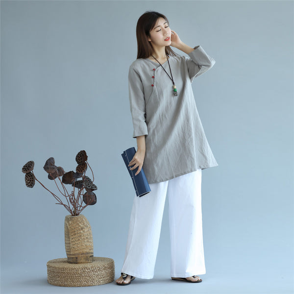 Women Chinese Traditional Style Linen and Cotton KungFu TaiChi HanFu Zen Tunics