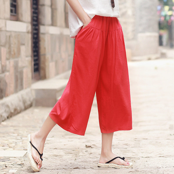 Women Loose Casual Wide Leg Cropped Capri