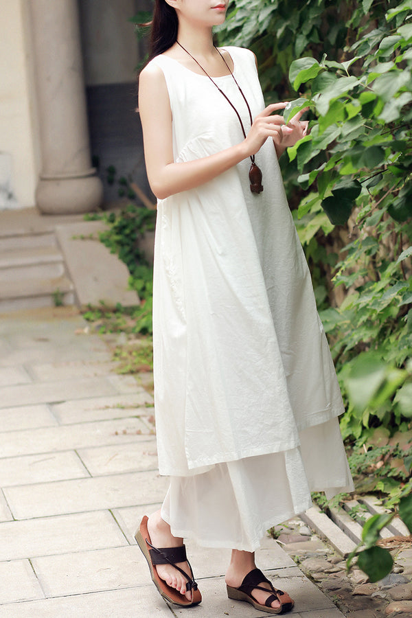 Women Loose Large Size Cotton and Linen Sleeveless dress