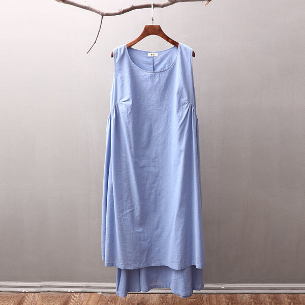 Women Loose Large Size Cotton and Linen Sleeveless dress