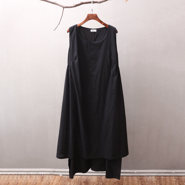 Women Loose Large Size Cotton and Linen Sleeveless dress