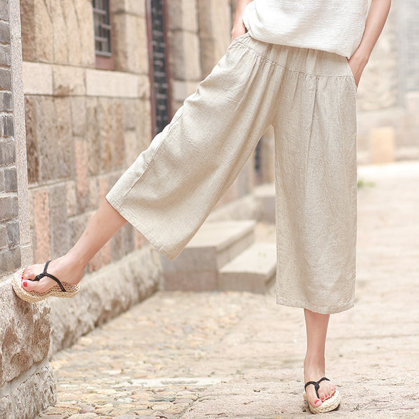 Women Loose Casual Wide Leg Cropped Capri