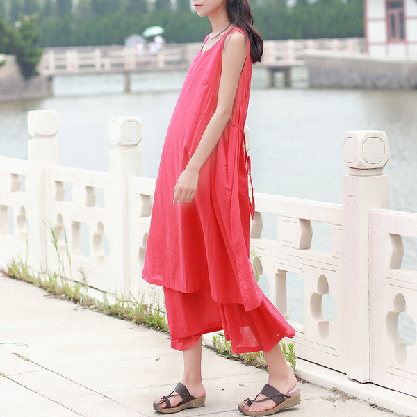 Women Loose Large Size Cotton and Linen Sleeveless dress