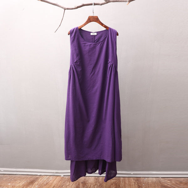 Women Loose Large Size Cotton and Linen Sleeveless dress