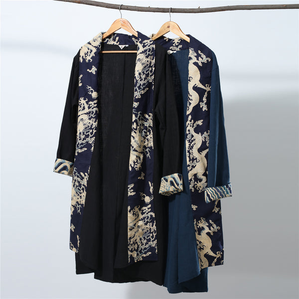 Men Eastern Style Linen and Cotton Shrugs Ponchos (Dragon Printed)