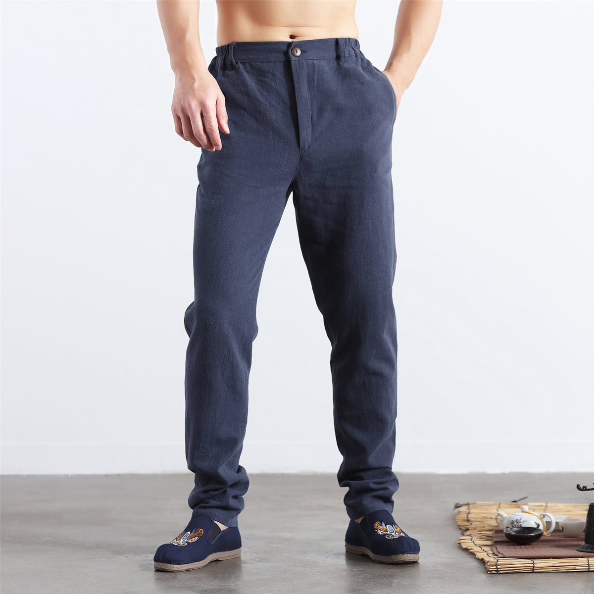 30% Sale!!! Men Pure Color Cotton and Linen Straight Type Jogger Pants
