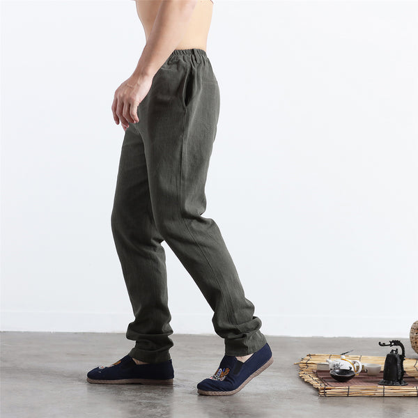 30% Sale!!! Men Pure Color Cotton and Linen Straight Type Jogger Pants