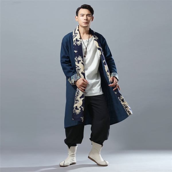 Men Eastern Style Linen and Cotton Shrugs Ponchos (Dragon Printed)