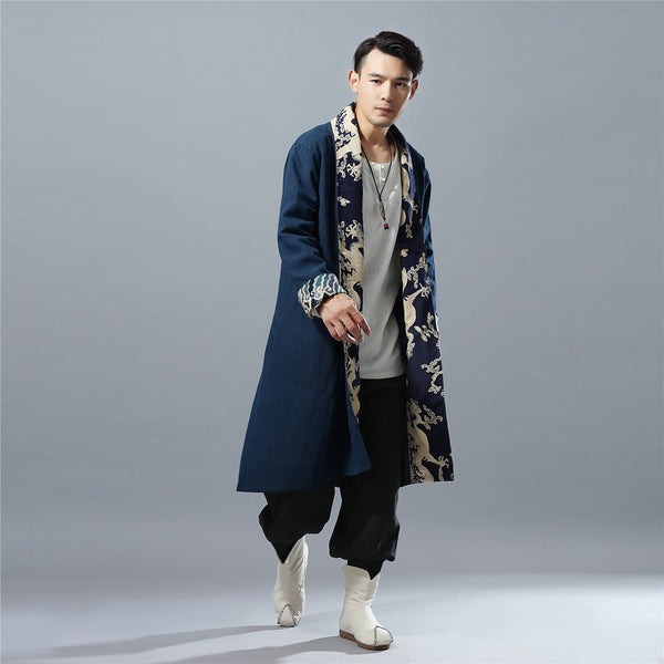 Men Eastern Style Linen and Cotton Shrugs Ponchos (Dragon Printed)