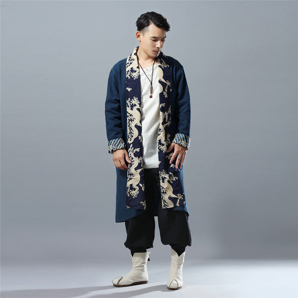 Men Eastern Style Linen and Cotton Shrugs Ponchos (Dragon Printed)