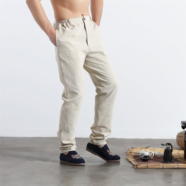 30% Sale!!! Men Pure Color Cotton and Linen Straight Type Jogger Pants