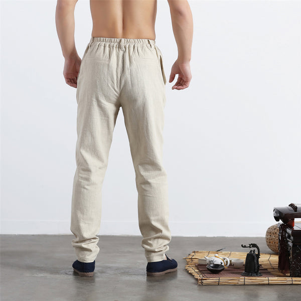 30% Sale!!! Men Pure Color Cotton and Linen Straight Type Jogger Pants