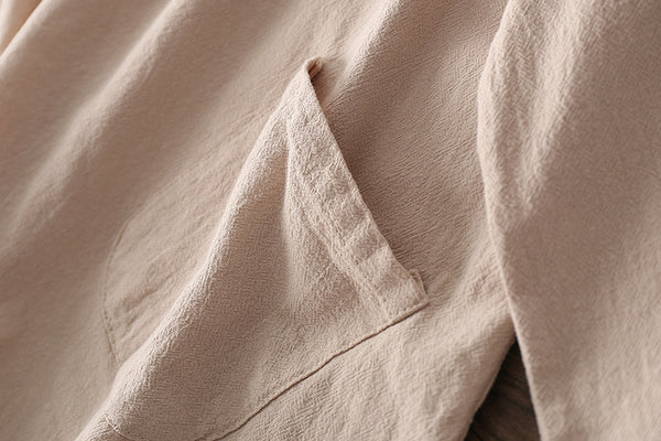 Women Casual Loose Cotton and Linen Round Neck long-sleeved T-shirt