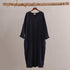 Women Retro V-neck Long-Sleeved Linen and Cotton Dress