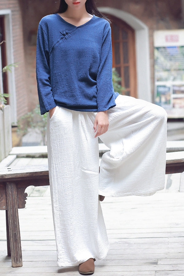 Women Yoga Wide Leg Soft Linen and Cotton Pants