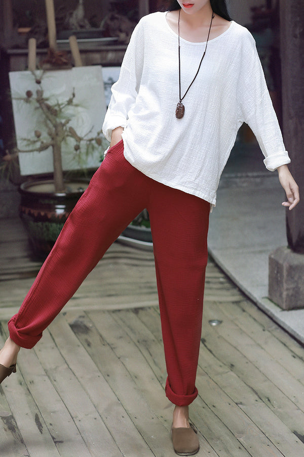 Women Simple Casual Linen and Cotton Pants
