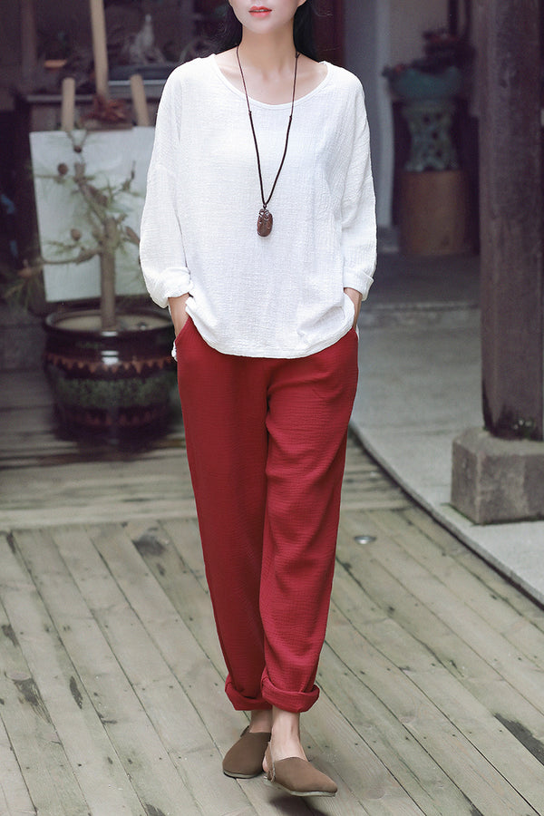 Women Simple Casual Linen and Cotton Pants