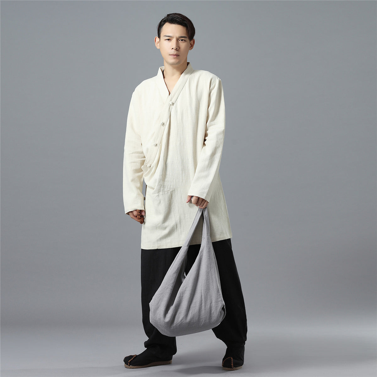 Men Asian Zen Style Long-sleeved Linen and Cotton Tunics