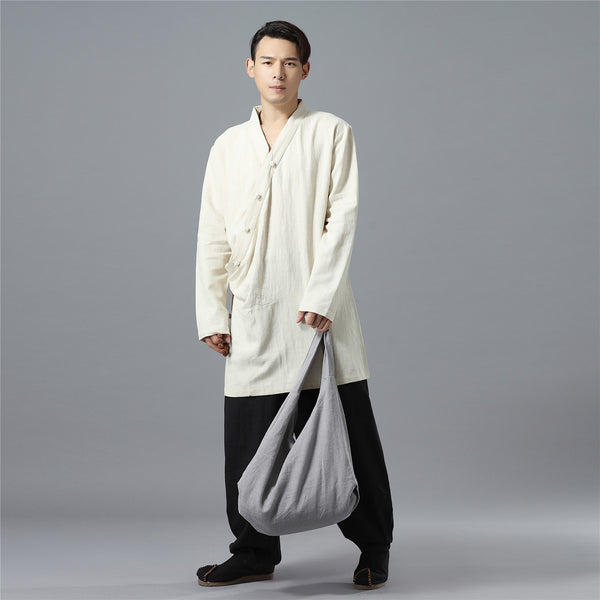 Men Asian Zen Style Long-sleeved Linen and Cotton Tunics