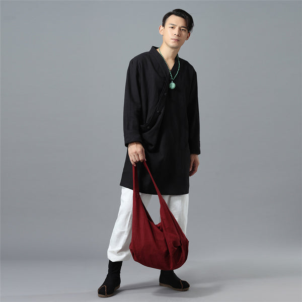 Men Asian Zen Style Long-sleeved Linen and Cotton Tunics