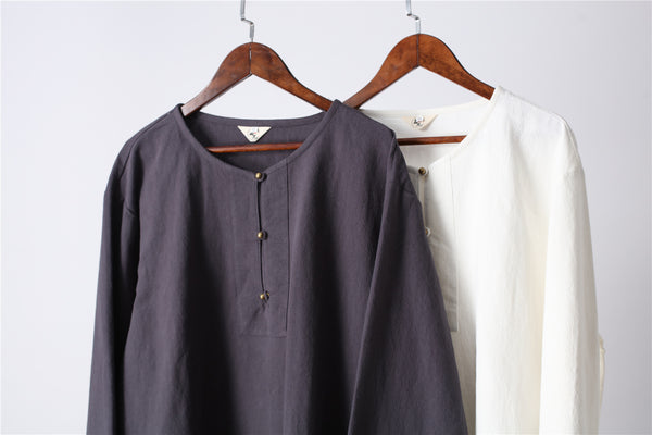 Men Retro Casual Linen and Cotton T-shirt Top