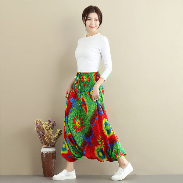 Women Cotton and Linen Extra Loose Cotton Hanging Crotch Casual Pants