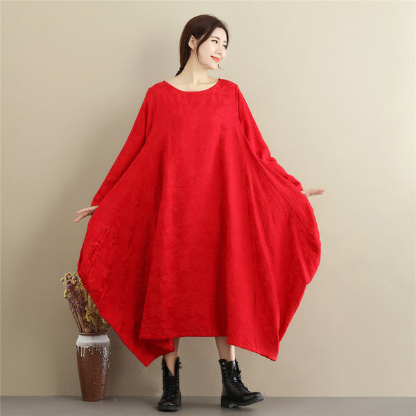 Women Lantern Skirt Style Jacquard Causal Linen and Cotton Tea Length Dress