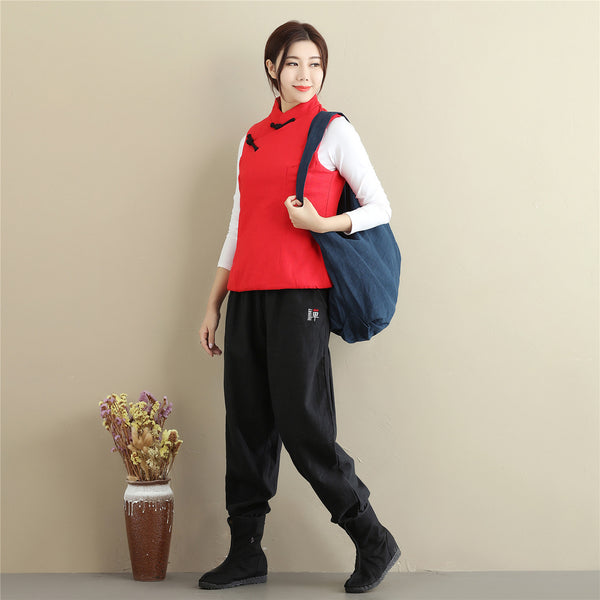 Women Retro Asian Style Quilted Linen and Cotton Vest