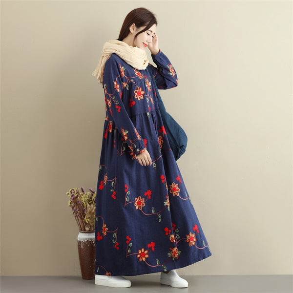 Women cotton and linen dress – Retro Loose Causal Ankle Lenght Dress