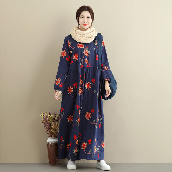 Women cotton and linen dress – Retro Loose Causal Ankle Lenght Dress