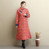 Women Asian Dress Style Long Diagonal Buckle Linen and Cotton Printed Quilted Coat