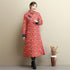 Women Asian Dress Style Long Diagonal Buckle Linen and Cotton Printed Quilted Coat