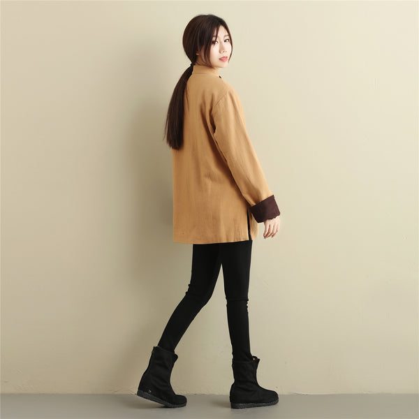 Women Chinese Style Linen and Cotton Short Jacket (inner with velvet)