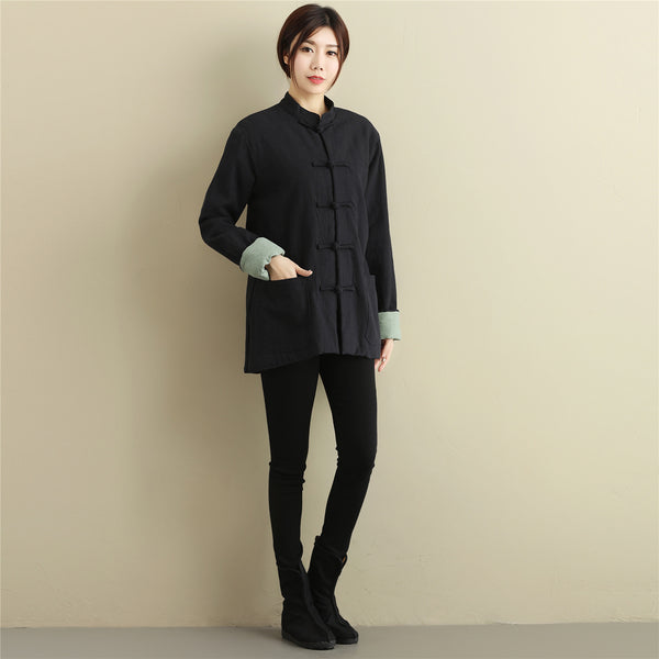 Women Chinese Style Linen and Cotton Short Jacket (inner with velvet)