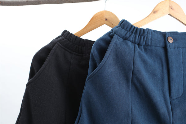 New Style Loose Pure Color Cotton and Linen Men Hanging Crotch Pants (inner layered with velvet)