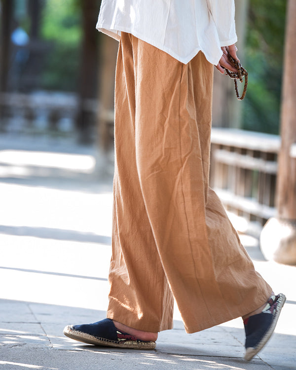 Women Loose Water Wash Line and Cotton Wide Leg Pant