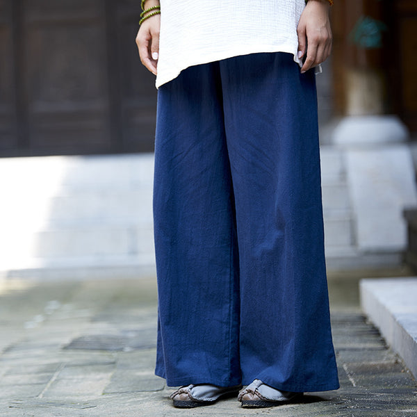 Women Loose Water Wash Linen and Cotton Wide Leg Pants