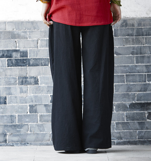 Women Loose Water Wash Linen and Cotton Wide Leg Pants