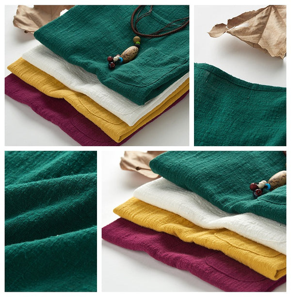 Women cotton and linen Sleeveless summer thin loose vest style t-shirt with pocket