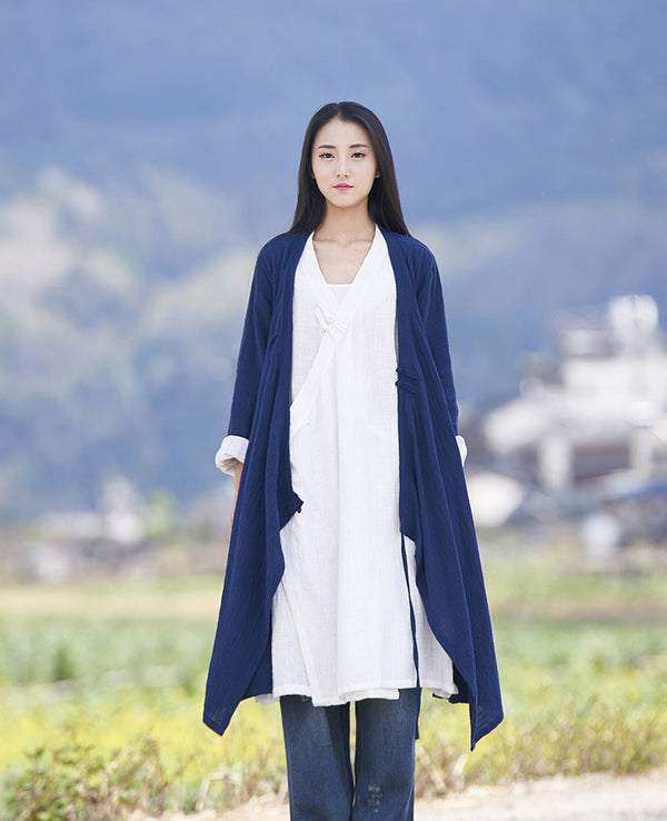 Women Thin and Soft Linen and Cotton Long-sleeved Coat