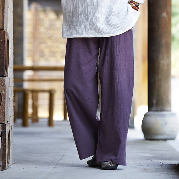 Women Loose Water Wash Linen and Cotton Wide Leg Pants