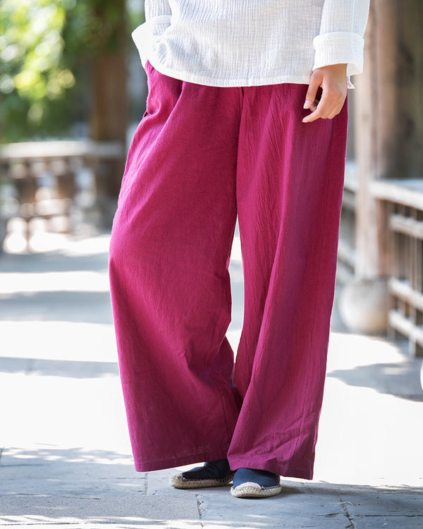 Women Loose Water Wash Line and Cotton Wide Leg Pant